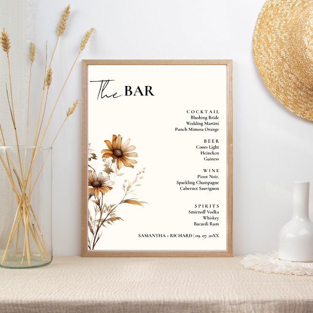 Affiche Menu de la barre des boissons pour Mariage Fleur s (Créateur téléchargé)