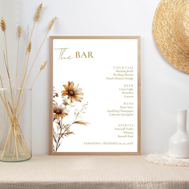 Affiche Menu de la barre des boissons pour Mariage Fleur s (Créateur téléchargé)