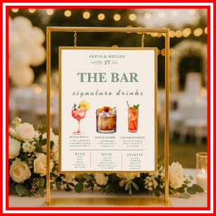 Affiche Menu de la barre des boissons Sage Green Mariage S