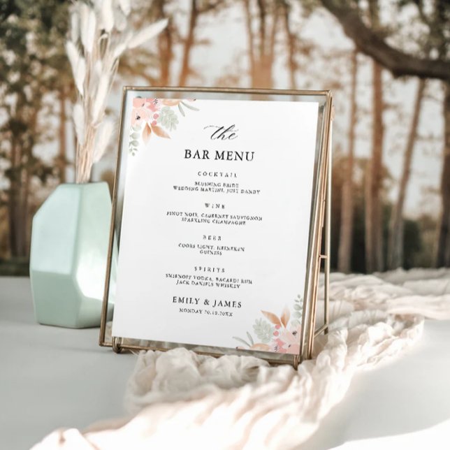 Affiche Menu de la barre du Mariage fleur sauvage Modèle d (Wildflower Wedding Bar Menu Sign Template)