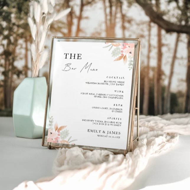 Affiche Menu de la barre du Mariage fleur sauvage Modèle d (Wildflower Wedding Bar Menu Sign Template)