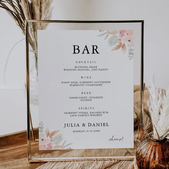 Affiche Menu de la barre du Mariage fleur sauvage Modèle d (Wildflower Wedding Bar Menu Sign Template)