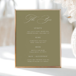 Affiche Menu de la barre Mariage verte Matcha classique