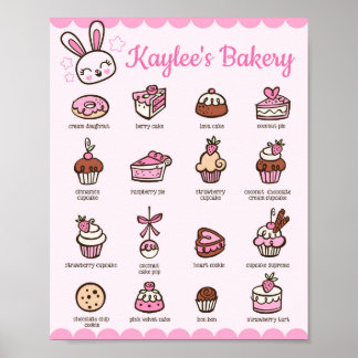 Affiche Menu de la boulangerie Kawaii avec votre nom