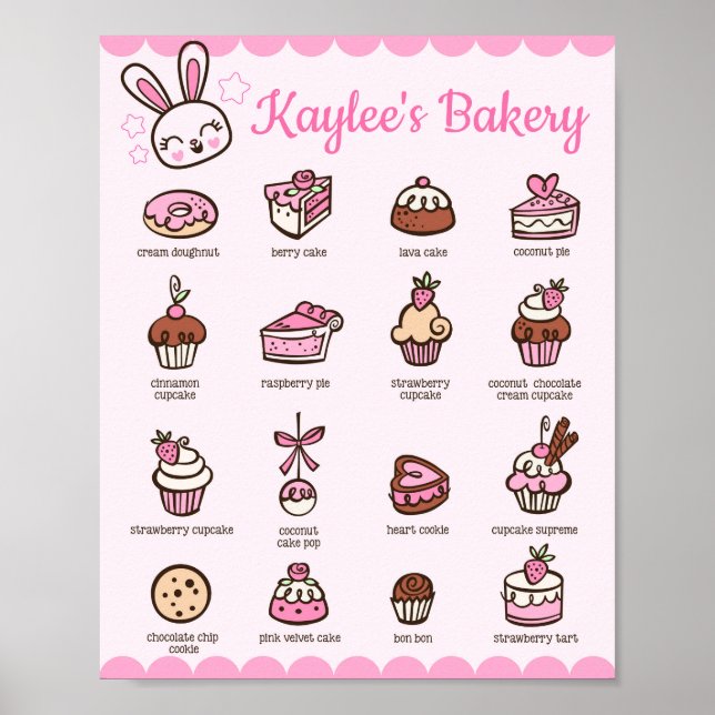 Affiche Menu de la boulangerie Kawaii avec votre nom (Devant)