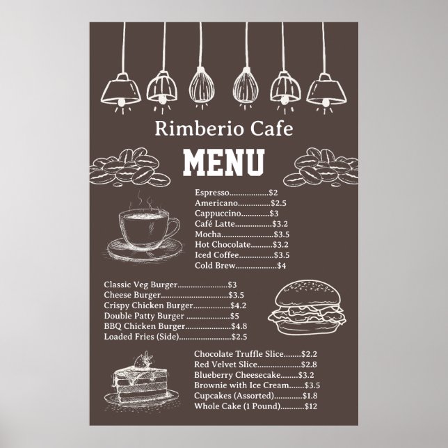 Affiche Menu de la nourriture de l'entreprise de café vint (Devant)