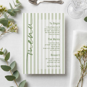 Affiche Menu de mariage à rayures vertes calligraphiées