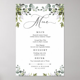 AFFICHE MENU DE MARIAGE AU FEUILLAGE D'EUCALYPTUS