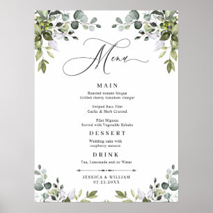 AFFICHE MENU DE MARIAGE AU FEUILLAGE D'EUCALYPTUS