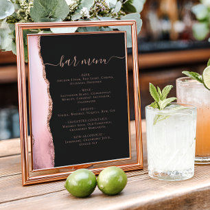 Affiche Menu de mariage bar sombre Agate Or Rose Fushia