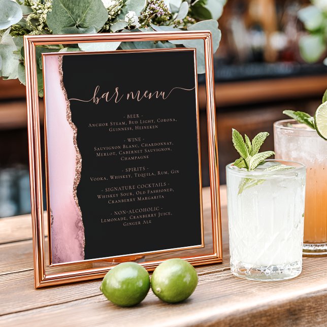 Affiche Menu de mariage bar sombre Agate Or Rose Fushia (Créateur téléchargé)