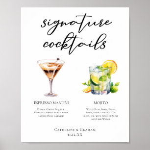 Affiche Menu de mariage de cocktails signature Martini Moj