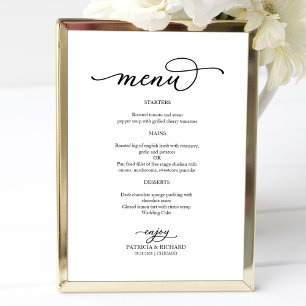 Affiche Menu de mariage élégant en noir et blanc écriture