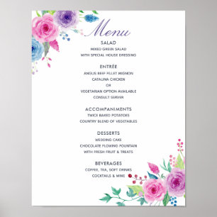Affiche Menu de mariage floral aquarelle mélange ultra vio
