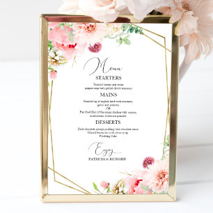 Affiche Menu de mariage floral géométrique rose élégant