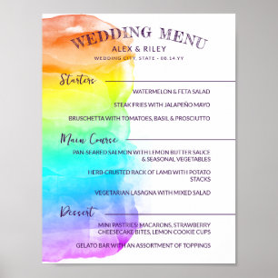 Affiche Menu de mariage LGBTQ en aquarelle arc-en-ciel