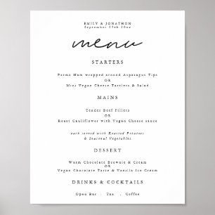 Affiche Menu de mariage moderne avec typographie et écritu