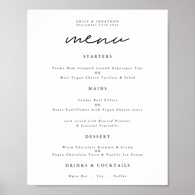 Affiche Menu de mariage moderne avec typographie et écritu (Devant)