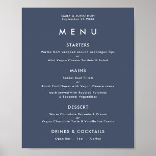 Affiche Menu de mariage simple texte bleu marine poussiére