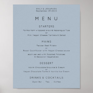 Affiche Menu de mariage simple texte bleu poussiéreux