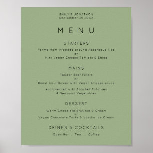 Affiche Menu de mariage simple vert sauge