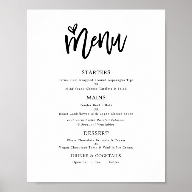 Affiche Menu de mariage tendance écriture artistique texte (Devant)