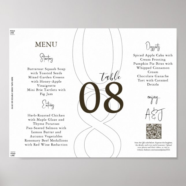 Affiche Menu de mariage triptyque moderne simple marron (Devant)