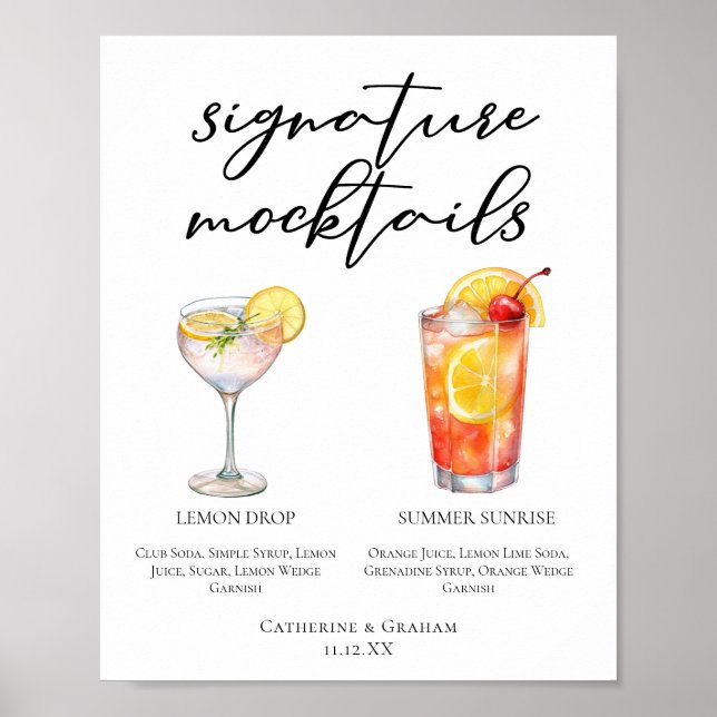 Affiche Menu de Mocktails de mariage Lever de soleil d'été (Devant)