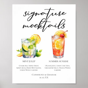 Affiche Menu de Mocktails de Mariage Mint Julep Summer Sun
