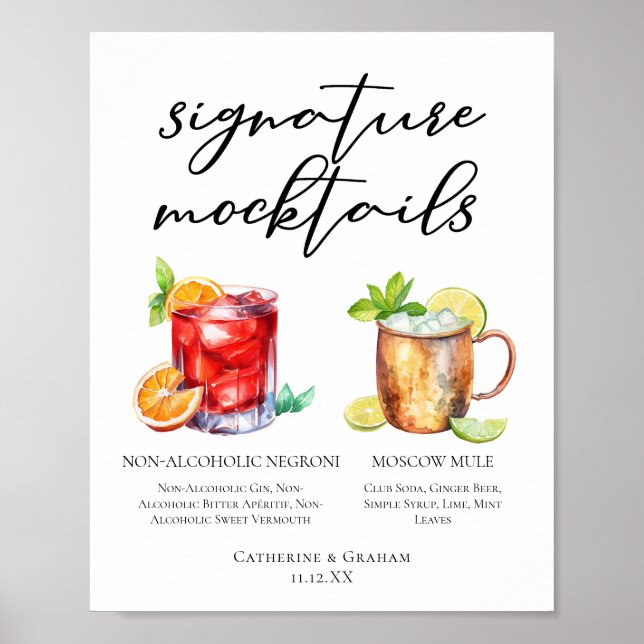 Affiche Menu de Mocktails Élégants pour une Soirée de Mari (Devant)