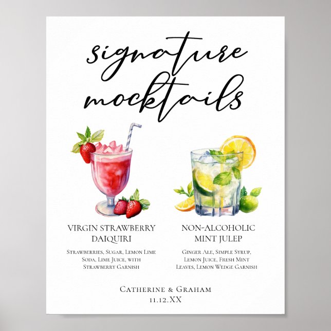 Affiche Menu de Mocktails Strawberry Daiquiri Mint Julep (Devant)