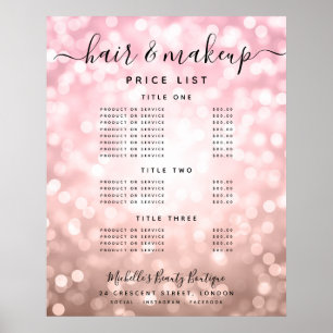 Affiche Menu de prix de salon de lumières de paillettes d'