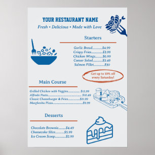 Affiche Menu de restaurant d'affaires personnalisé mignon