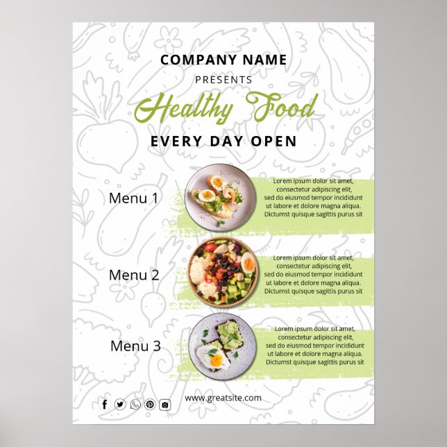 Affiche Menu de restaurant de traiteur de nourriture fraîc (Devant)
