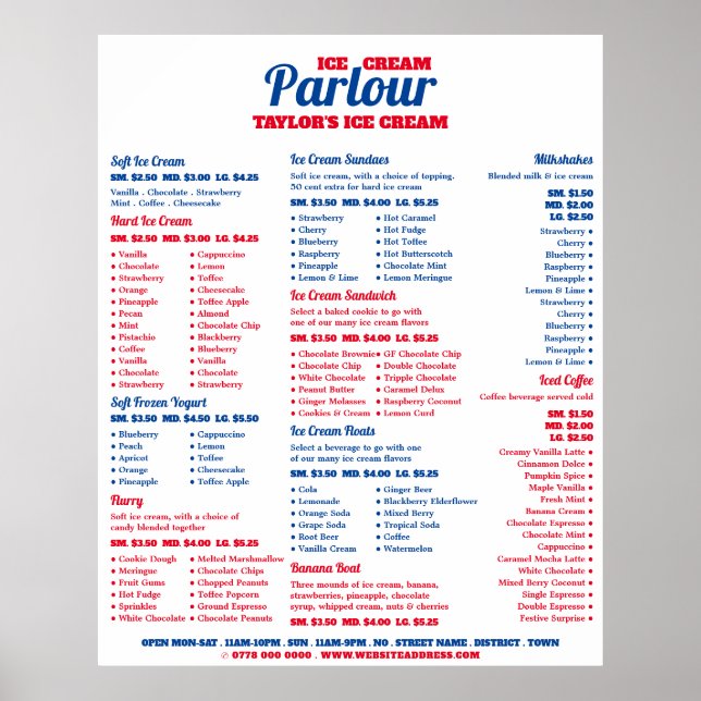 Affiche Menu de salon de glace moderne (Devant)