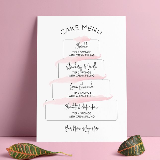 Affiche Menu de saveurs de gâteau à l'écriture rose fémini (Créateur téléchargé)