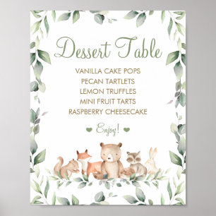 Affiche Menu de table de dessert chic Animaux de la forêt 