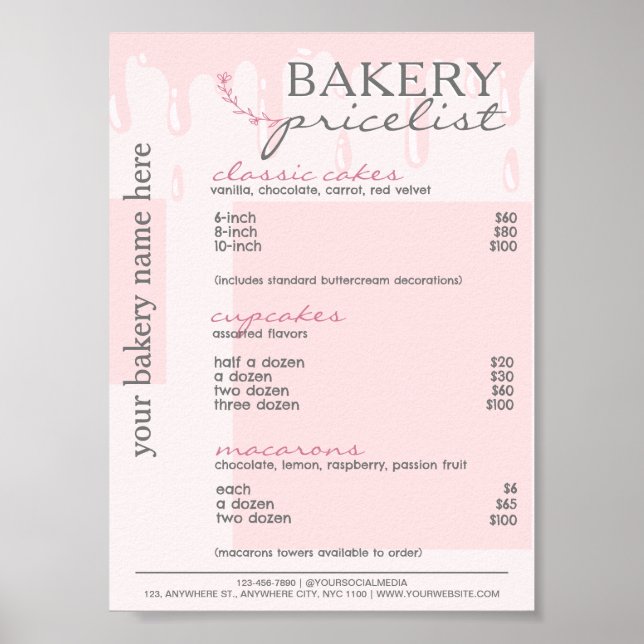 Affiche Menu Déchets Roses Boulangerie Liste des prix (Devant)