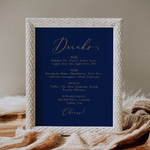 Affiche Menu Délicat Gold and Navy Mariage Drink