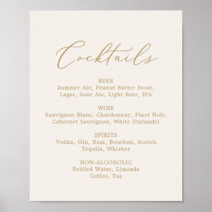Affiche Menu Delicate Gold Calligraphy Cream Cocktails