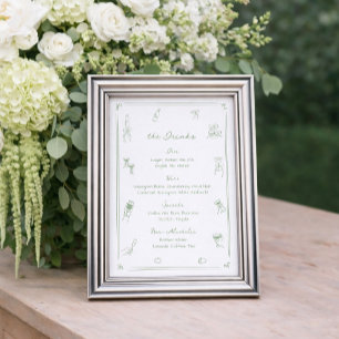 Affiche Menu des boissons à barre blanche et verte dessiné