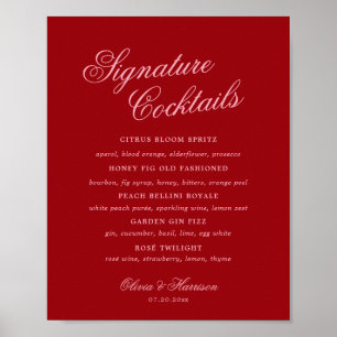 Affiche Menu des boissons à signature rose rouge gras écri