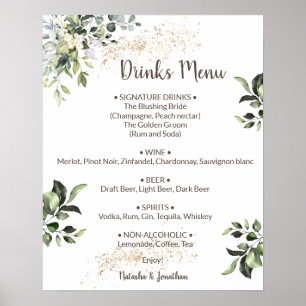 Affiche Menu des boissons aux herbes et à la verdure pour