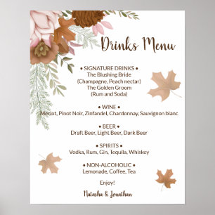 Affiche Menu des boissons d'automne bohème pour mariage
