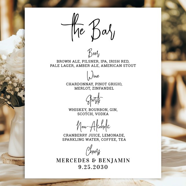 Affiche Menu des boissons de bar de mariage personnalisé c (Créateur téléchargé)