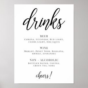 Affiche Menu des boissons de la soirée Black and White