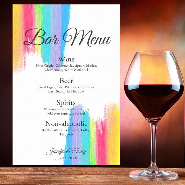 Affiche Menu des boissons de mariage arc-en-ciel aquarelle (Créateur téléchargé)