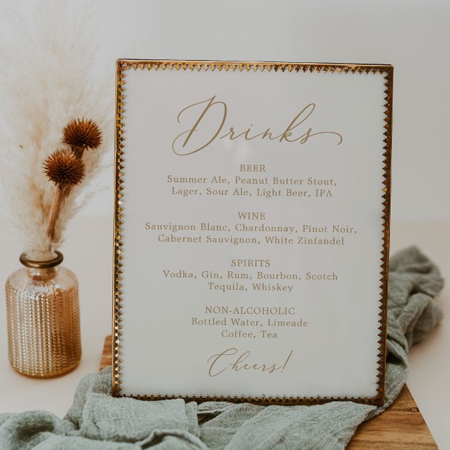 Affiche Menu des boissons de mariage en crème de calligrap (Créateur téléchargé)