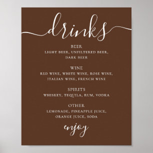 Affiche Menu des boissons de mariage en écriture moderne m