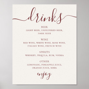 Affiche Menu des Boissons de Mariage en Ivoire Douce   Pan